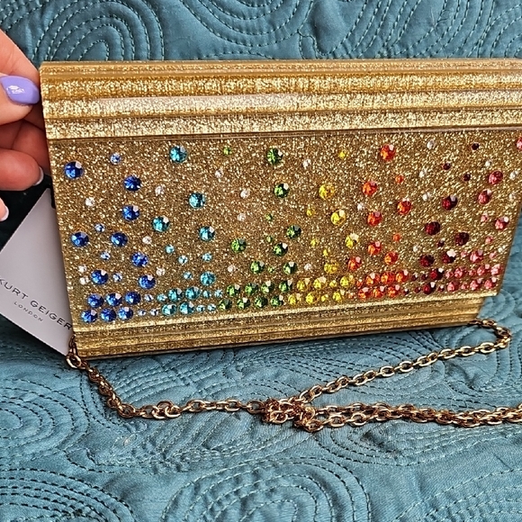 Kurt Geiger Gold Clutch with Party Rhinestones NWT - Picture 9 of 13